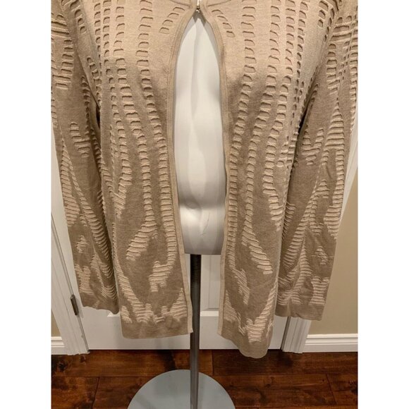 Lafayette 148 New York Tan Knit Eyelet Textured Silk Blend Cardigan, Size L - Picture 3 of 9